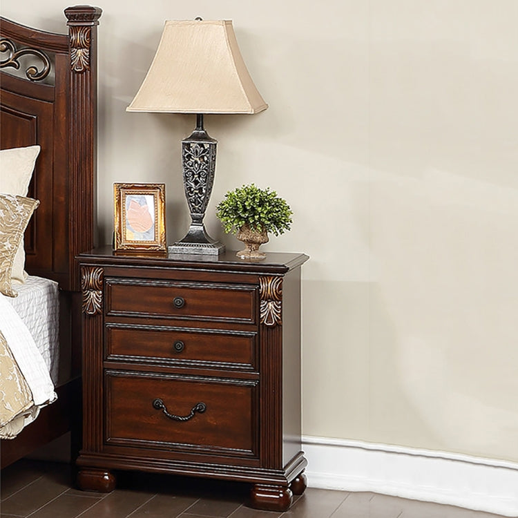 [US Warehouse] 3 Drawer Wooden Nightstand in Cherry Finish, Size: 24 x 24 x 16 inch