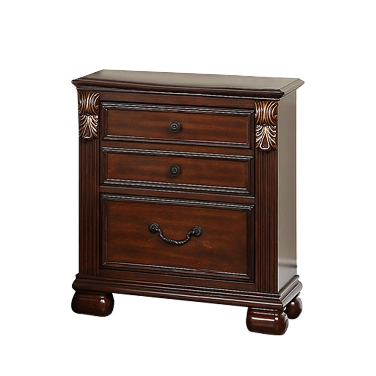 [US Warehouse] 3 Drawer Wooden Nightstand in Cherry Finish, Size: 24 x 24 x 16 inch