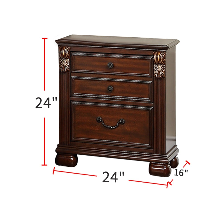 [US Warehouse] 3 Drawer Wooden Nightstand in Cherry Finish, Size: 24 x 24 x 16 inch