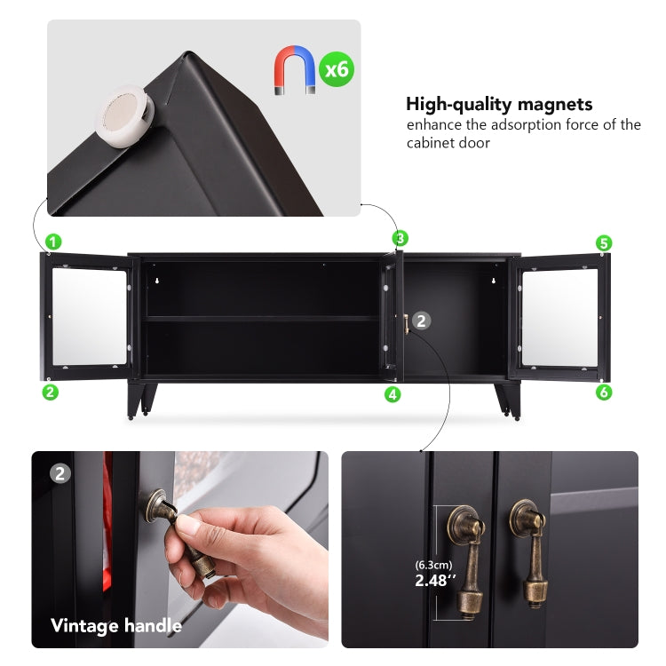 [US Warehouse] Home Living Room Bedroom Metal TV Cabinet with1 Shelf 3 Door, Size: 47.3x13.8x20.3 inch