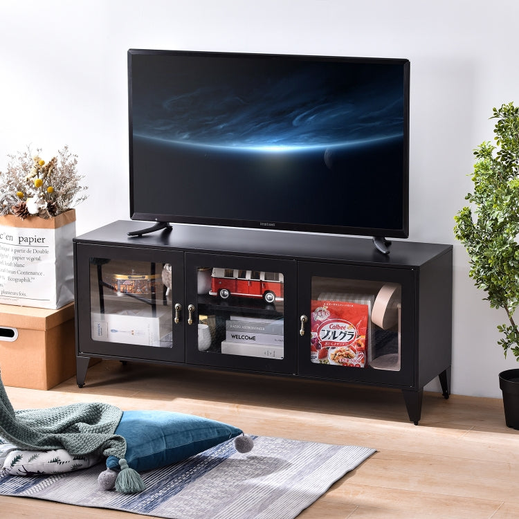 [US Warehouse] Home Living Room Bedroom Metal TV Cabinet with1 Shelf 3 Door, Size: 47.3x13.8x20.3 inch
