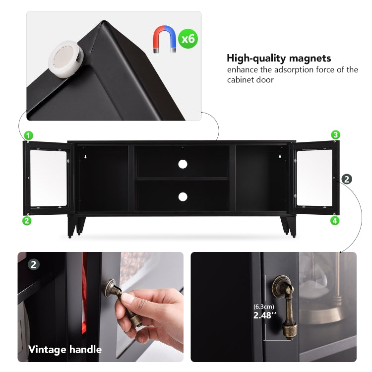 [US Warehouse] Industrial Style Metal TV Cabinet with 2 Doors, Size: 47.3x13.8x20.3 inch