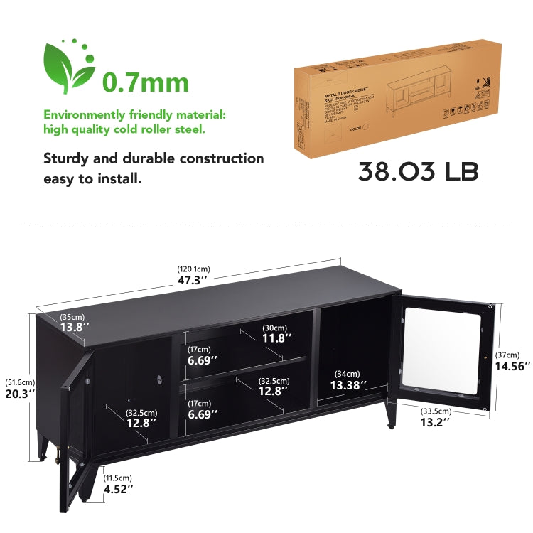 [US Warehouse] Industrial Style Metal TV Cabinet with 2 Doors, Size: 47.3x13.8x20.3 inch