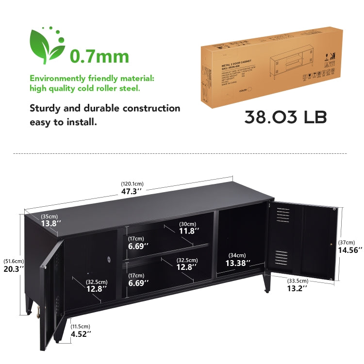 [US Warehouse] Home Living Room Metal TV Cabinet with 2 Storage Cabinets, Size: 47.3x13.8x20.3 inch