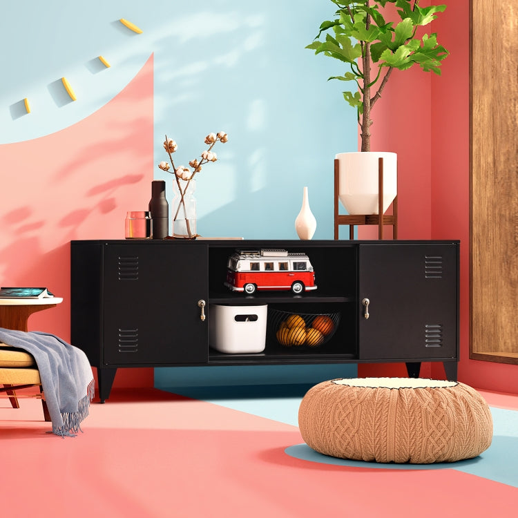 [US Warehouse] Home Living Room Metal TV Cabinet with 2 Storage Cabinets, Size: 47.3x13.8x20.3 inch