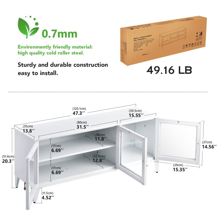 [US Warehouse] Home Living Room Metal TV Cabinet with Storage Cabinet, Size: 47.3x13.8x20.3 inch
