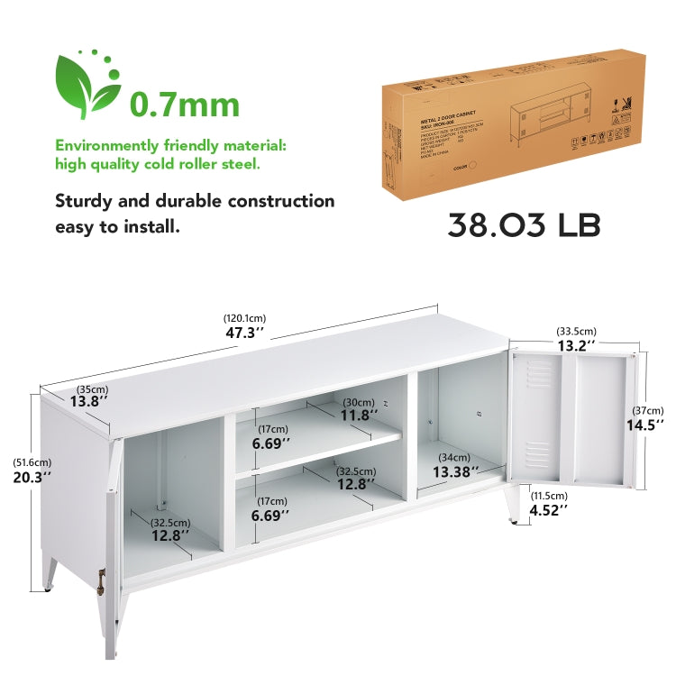 [US Warehouse] Home Living Room Metal TV Cabinet with Cabinet, Size: 47.3x13.8x20.3 inch