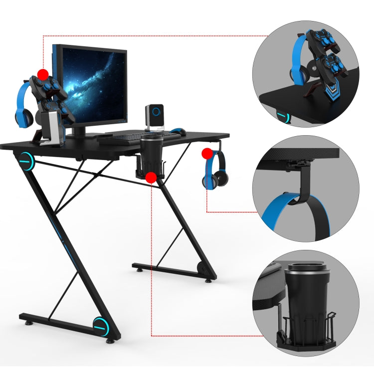 [US Warehouse] Z-shaped Game Table with LED Light & Headphone Holder & Cup Holder & Gamepad Holder, Size: 43.3x23.6x30.8 inch