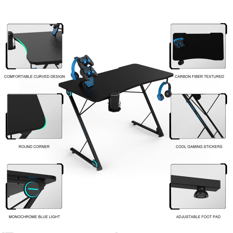 [US Warehouse] Z-shaped Game Table with LED Light & Headphone Holder & Cup Holder & Gamepad Holder, Size: 43.3x23.6x30.8 inch