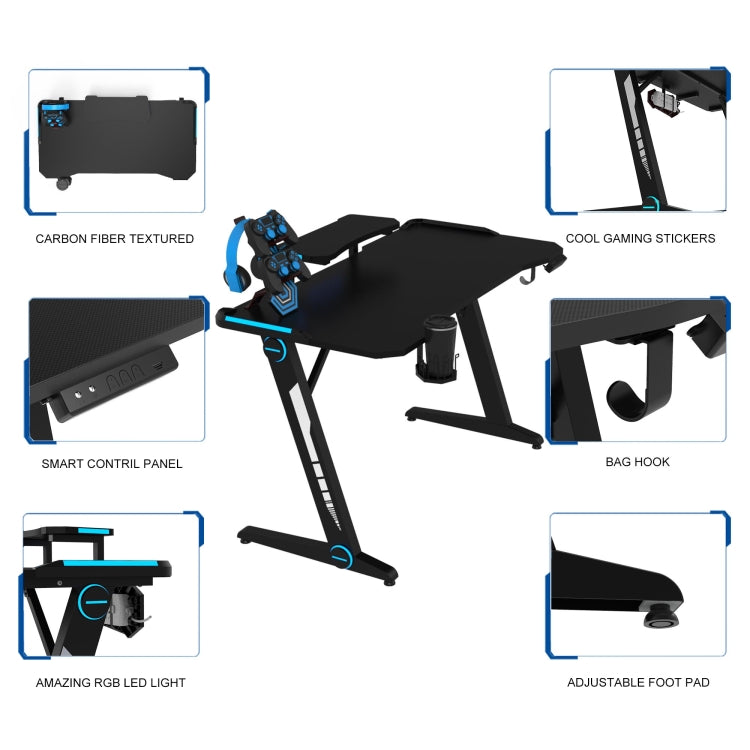 [US Warehouse] Z-shaped Game Table with Game Handle Holder & Cup Holder & Headphone Hook Holder & Plug Board Holder, Size: 47.2x23.6x29.13 inch