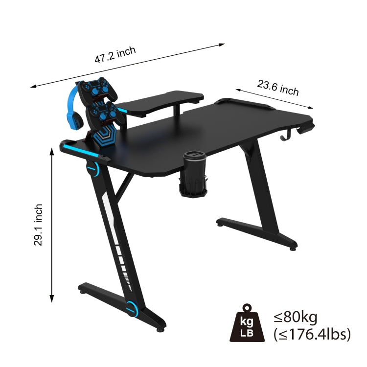 [US Warehouse] Z-shaped Game Table with Game Handle Holder & Cup Holder & Headphone Hook Holder & Plug Board Holder, Size: 47.2x23.6x29.13 inch