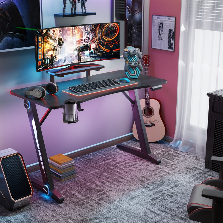 [US Warehouse] Z-shaped Game Table with Monitor Stand & RGB Light&cup Holder & Headphone Hook & Plug Board Holder, Size: 47.24x23.62x30 inch