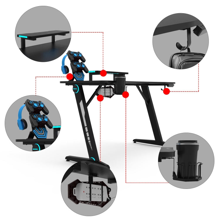 [US Warehouse] Z-shaped Game Table with Monitor Stand & RGB Light&cup Holder & Headphone Hook & Plug Board Holder, Size: 47.24x23.62x30 inch