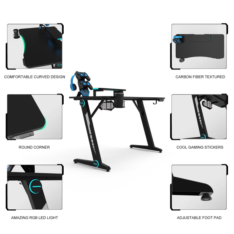 [US Warehouse] Z-shaped Game Table with Monitor Stand & RGB Light&cup Holder & Headphone Hook & Plug Board Holder, Size: 47.24x23.62x30 inch