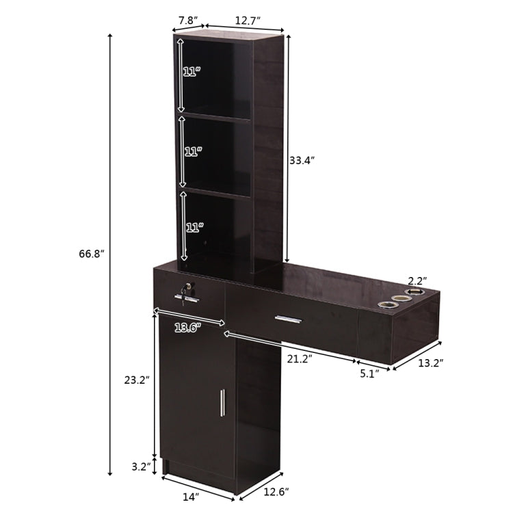 [US Warehouse] Wall Mount Beauty Salon Spa Mirrors Station Hair Styling Station Desk, Size: 170x101x33.5cm