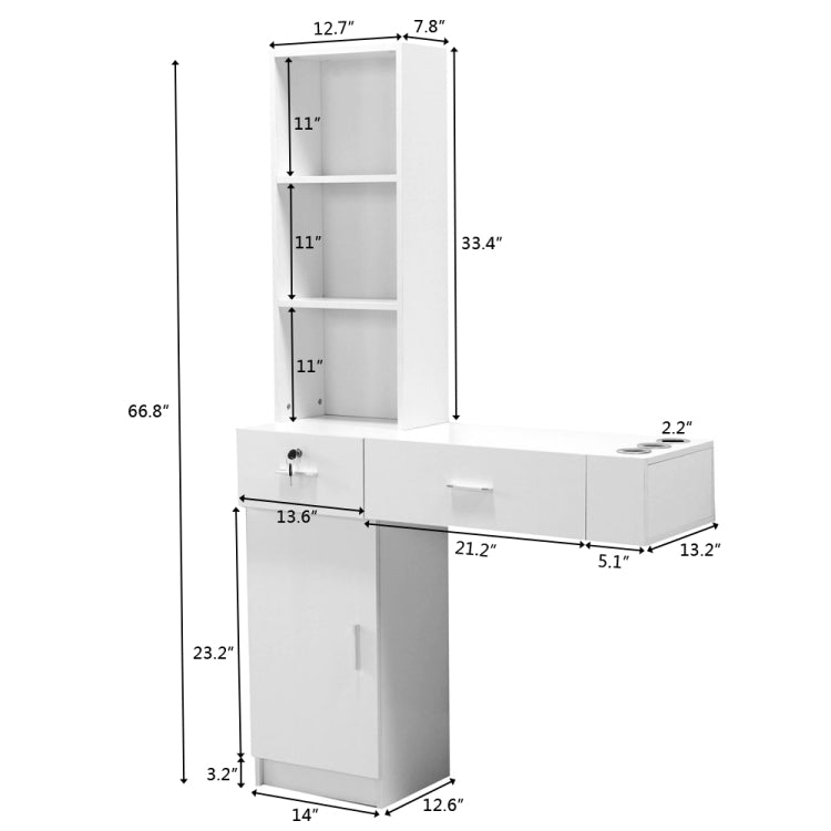 [US Warehouse] Wall Mount Beauty Salon Spa Mirrors Station Hair Styling Station Desk, Size: 170x101x33.5cm