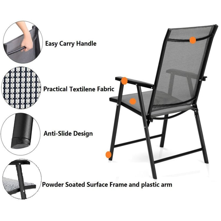 [US Warehouse] 4 PCS Portable Patio Folding Chairs with Armrest