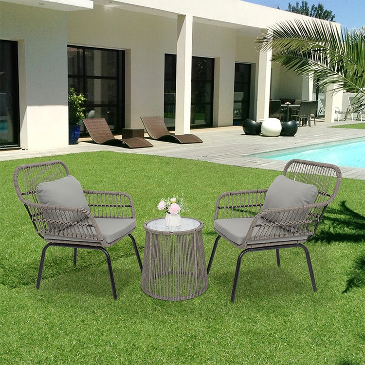[US Warehouse] 3 in 1 Patio Weaving Rattan Wicker Furniture Set