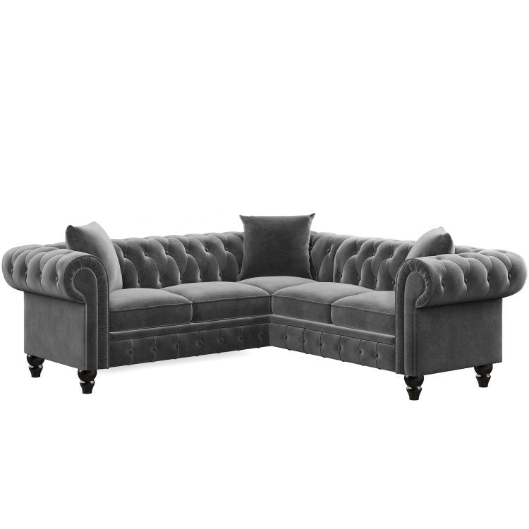 [US Warehouse] Household Classic Rolled Arm Velvet Sectional Corner Sofa