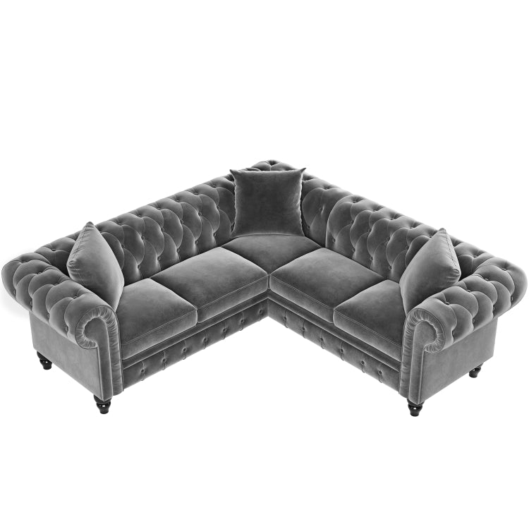 [US Warehouse] Household Classic Rolled Arm Velvet Sectional Corner Sofa