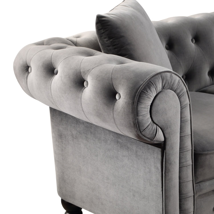 [US Warehouse] Household Classic Rolled Arm Velvet Sectional Corner Sofa