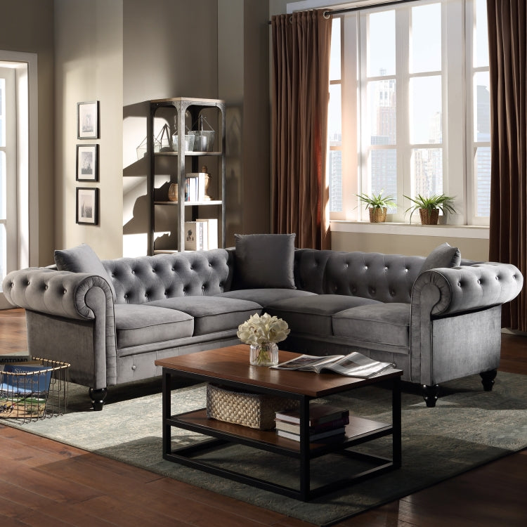 [US Warehouse] Household Classic Rolled Arm Velvet Sectional Corner Sofa