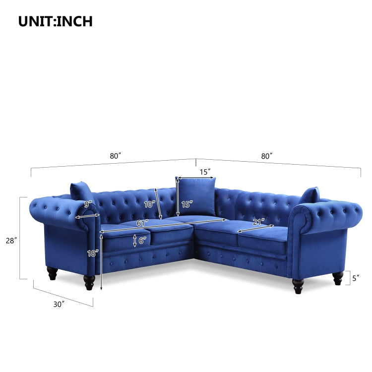 [US Warehouse] Household Classic Rolled Arm Velvet Sectional Corner Sofa