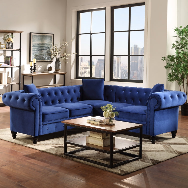 [US Warehouse] Household Classic Rolled Arm Velvet Sectional Corner Sofa