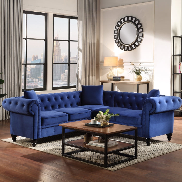 [US Warehouse] Household Classic Rolled Arm Velvet Sectional Corner Sofa
