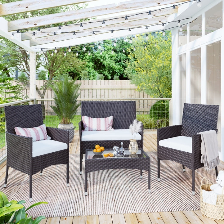 [US Warehouse] 4 in 1 Outdoor Garden Rattan Patio Furniture Sofa Set