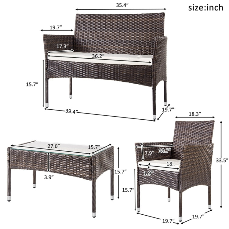 [US Warehouse] 4 in 1 Outdoor Garden Rattan Patio Furniture Sofa Set