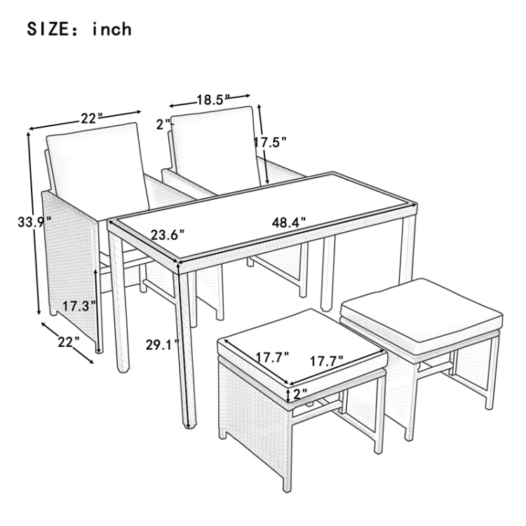 [US Warehouse] 5 in 1 Rattan Outdoor Patio Furniture Set