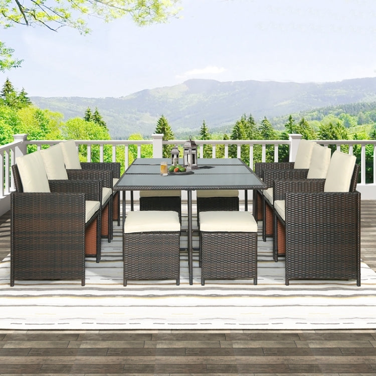 [US Warehouse] 11 in 1 Outdoor Rattan Wicker Patio Dining Table Set