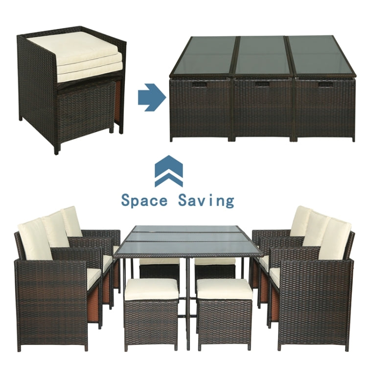 [US Warehouse] 11 in 1 Outdoor Rattan Wicker Patio Dining Table Set