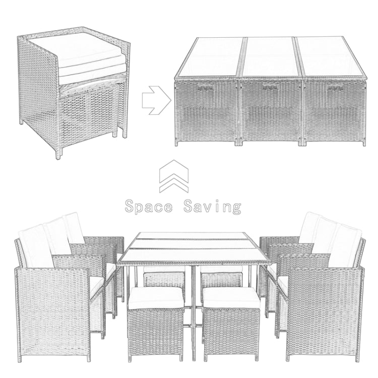[US Warehouse] 11 in 1 Outdoor Rattan Wicker Patio Dining Table Set