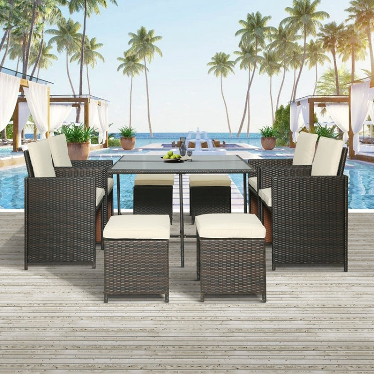 [US Warehouse] 9 in 1 Outdoor Rattan Wicker Patio Dining Table Set