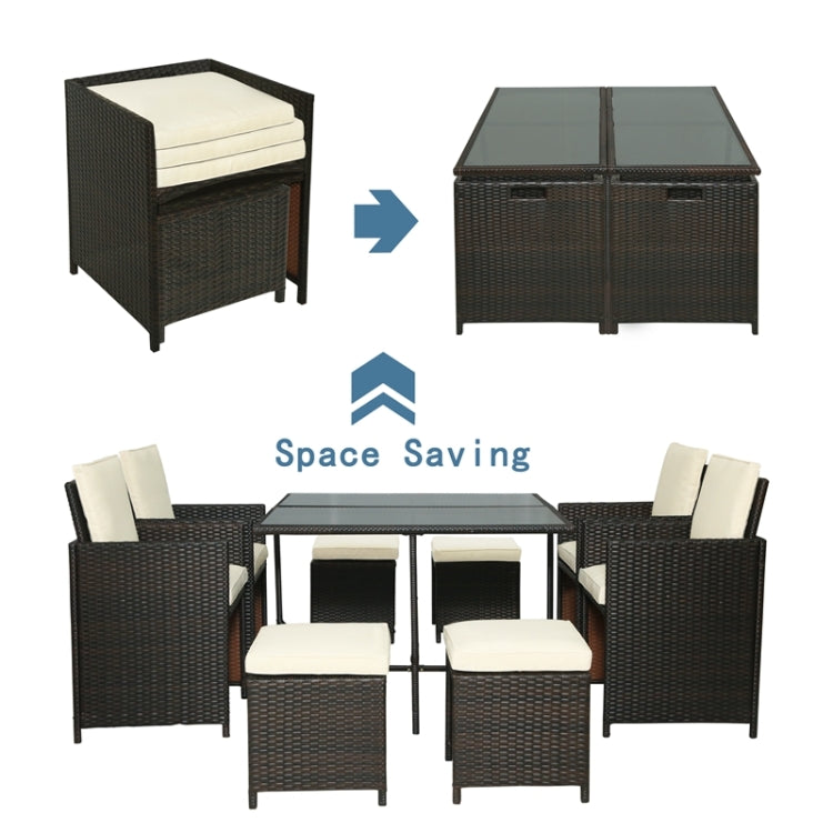 [US Warehouse] 9 in 1 Outdoor Rattan Wicker Patio Dining Table Set
