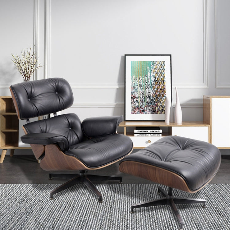 [US Warehouse] TY-303 Walnut Study Chair Nordic Leather Sofa Chair Recliner