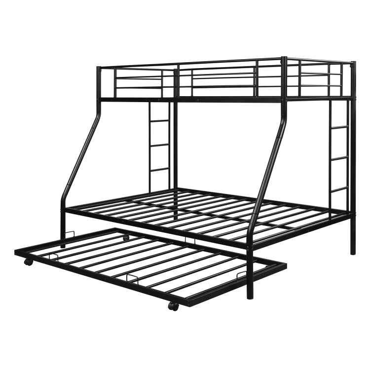 [US Warehouse] Household Twin Over Full Sturdy Steel Frame Bunk Bed with Ladder & Trundle