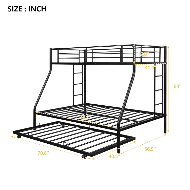 [US Warehouse] Household Twin Over Full Sturdy Steel Frame Bunk Bed with Ladder & Trundle