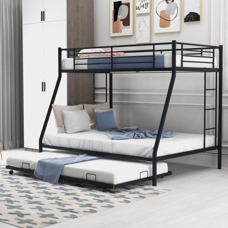 [US Warehouse] Household Twin Over Full Sturdy Steel Frame Bunk Bed with Ladder & Trundle