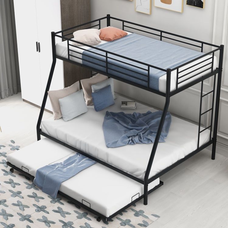 [US Warehouse] Household Twin Over Full Sturdy Steel Frame Bunk Bed with Ladder & Trundle