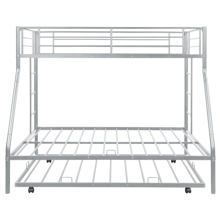 [US Warehouse] Household Twin Over Full Sturdy Steel Frame Bunk Bed with Ladder & Trundle