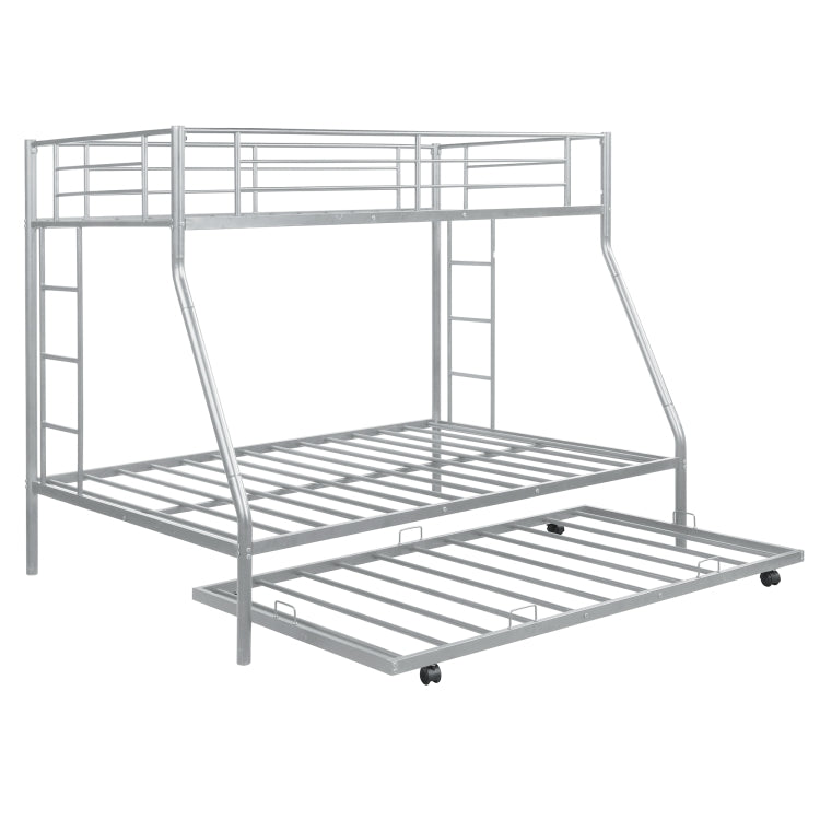 [US Warehouse] Household Twin Over Full Sturdy Steel Frame Bunk Bed with Ladder & Trundle