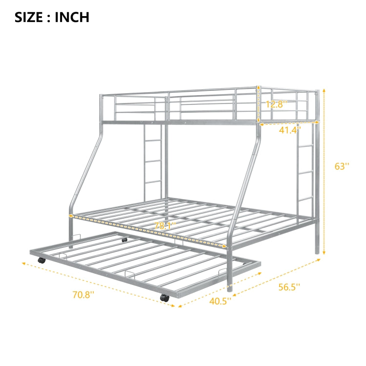[US Warehouse] Household Twin Over Full Sturdy Steel Frame Bunk Bed with Ladder & Trundle