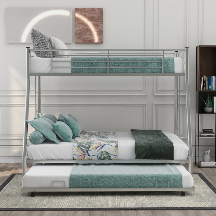 [US Warehouse] Household Twin Over Full Sturdy Steel Frame Bunk Bed with Ladder & Trundle