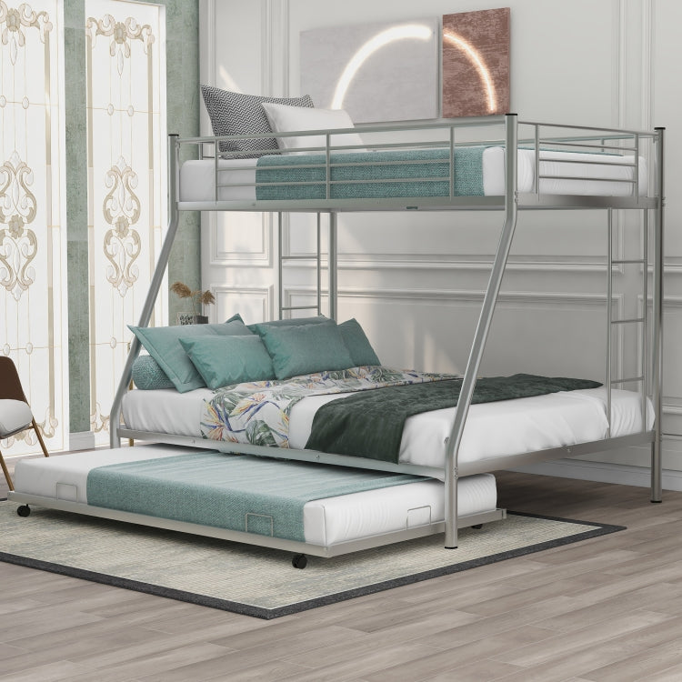 [US Warehouse] Household Twin Over Full Sturdy Steel Frame Bunk Bed with Ladder & Trundle
