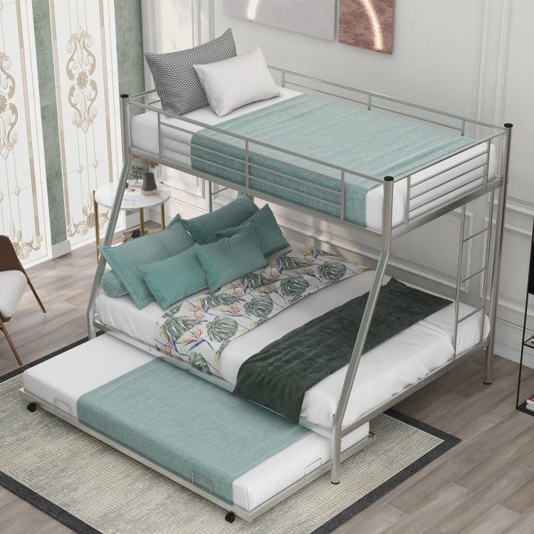 [US Warehouse] Household Twin Over Full Sturdy Steel Frame Bunk Bed with Ladder & Trundle
