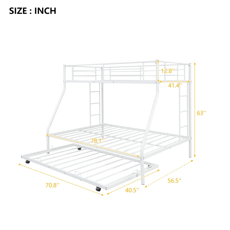 [US Warehouse] Household Twin Over Full Sturdy Steel Frame Bunk Bed with Ladder & Trundle