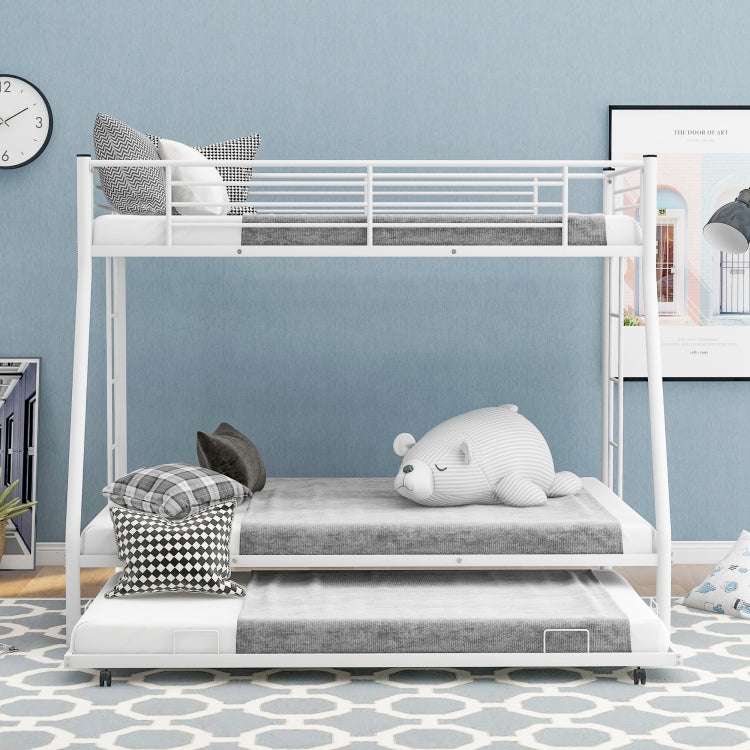 [US Warehouse] Household Twin Over Full Sturdy Steel Frame Bunk Bed with Ladder & Trundle
